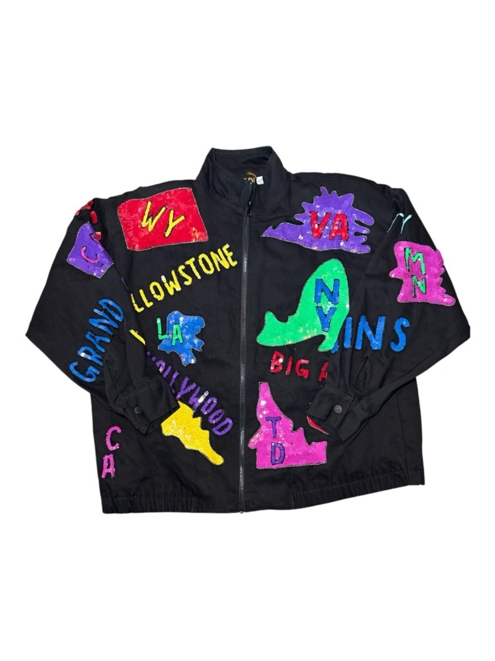 MODI DENIM Vintage 80s Sequin Embellished Jacket 'See The USA' Size Medium 8/10